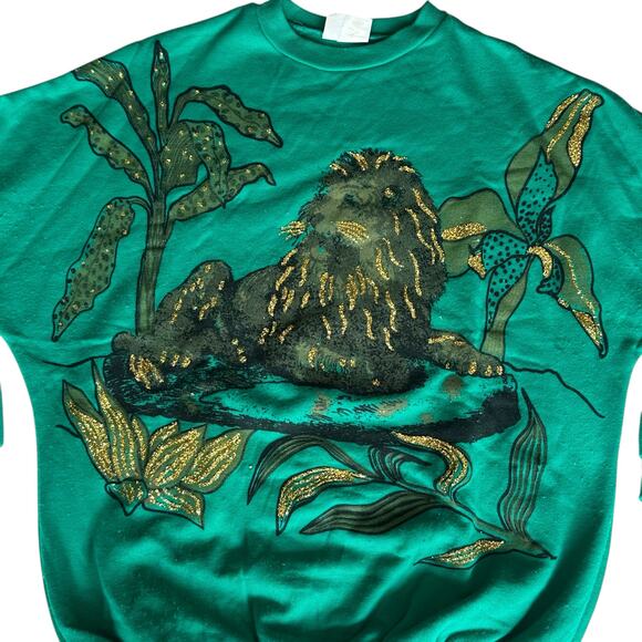 Womens Sweatshirt Size Large Gold Glitter Lion Ugly Sweater Vintage - Picture 2 of 9